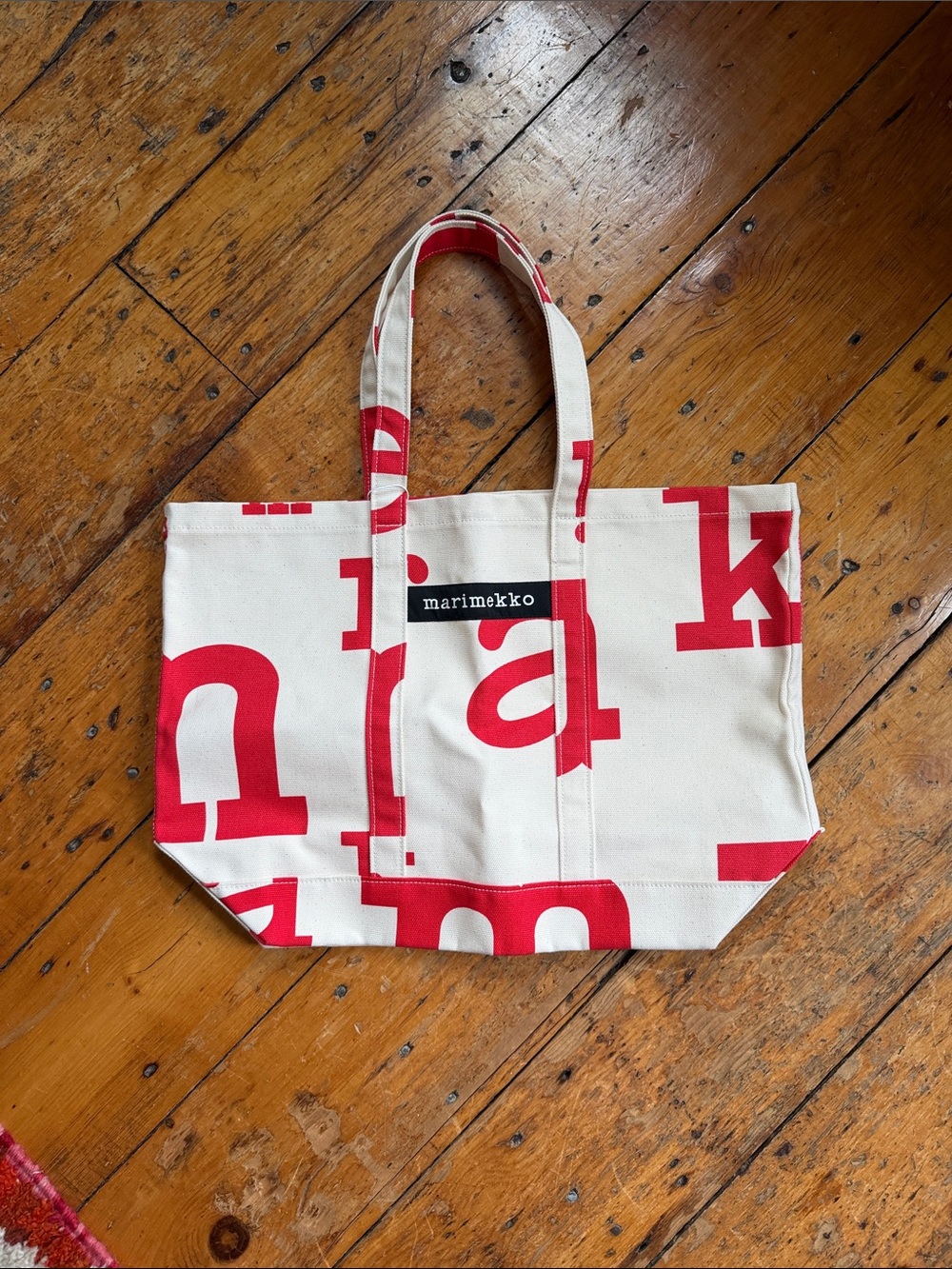 Marimekko Marimerkki Canvas Tote with Bold Red Lettering